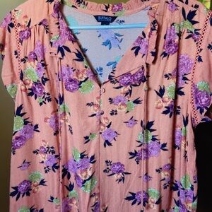 Buffalo David Bitton Floral Blouse in Peach and Purple